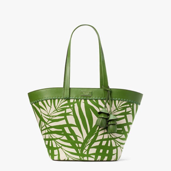 Kate Spade The Pier Palm Fronds Canvas Medium Tote NEW